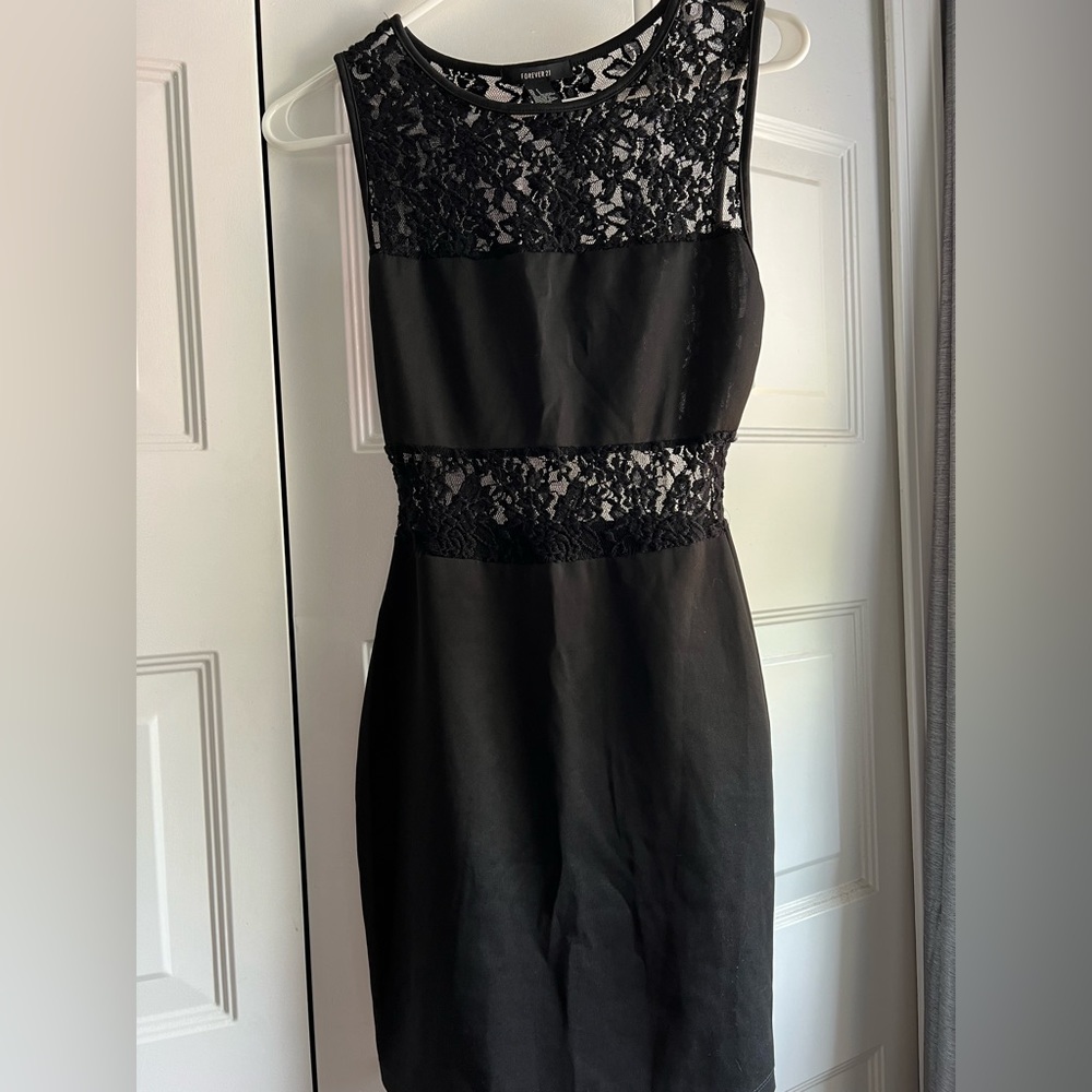 Black Solid and Lace Dress